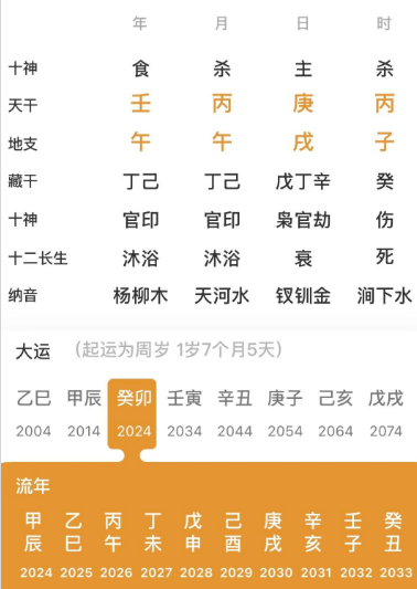 两个午火，两个丙火的命局（八字真人在线算命）